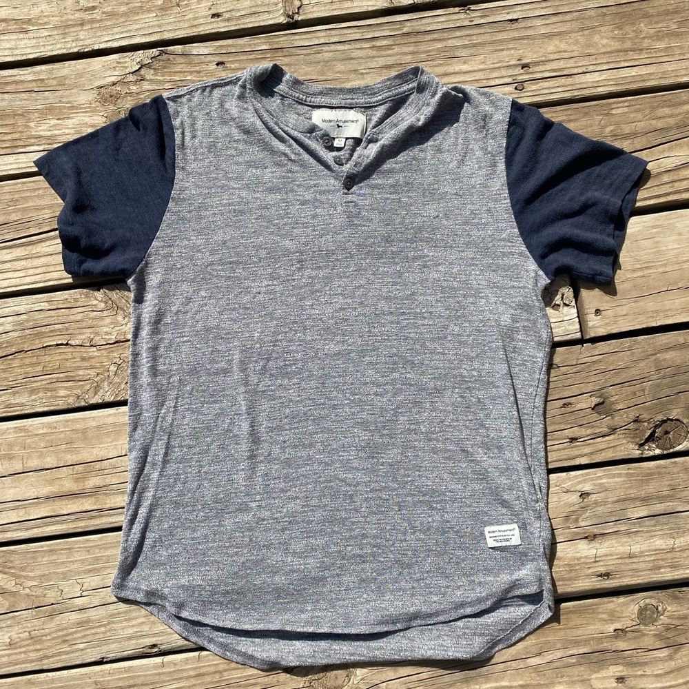 Men’s Gray and Navy Henley Shirt